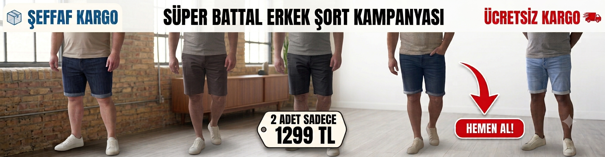 2 Adet Erkek Süper Battal Şort 1299 TL