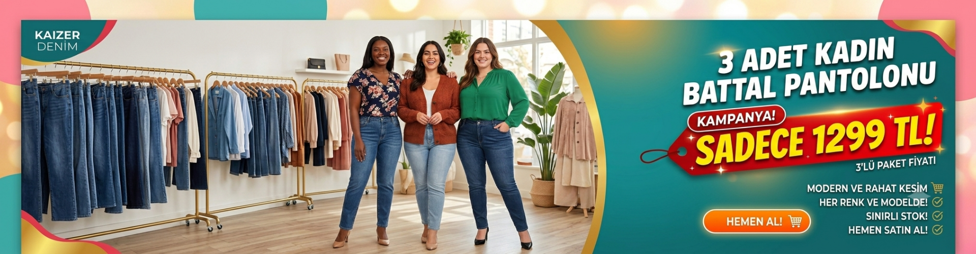3 Adet Kadın Battal Pantolon 1299 TL