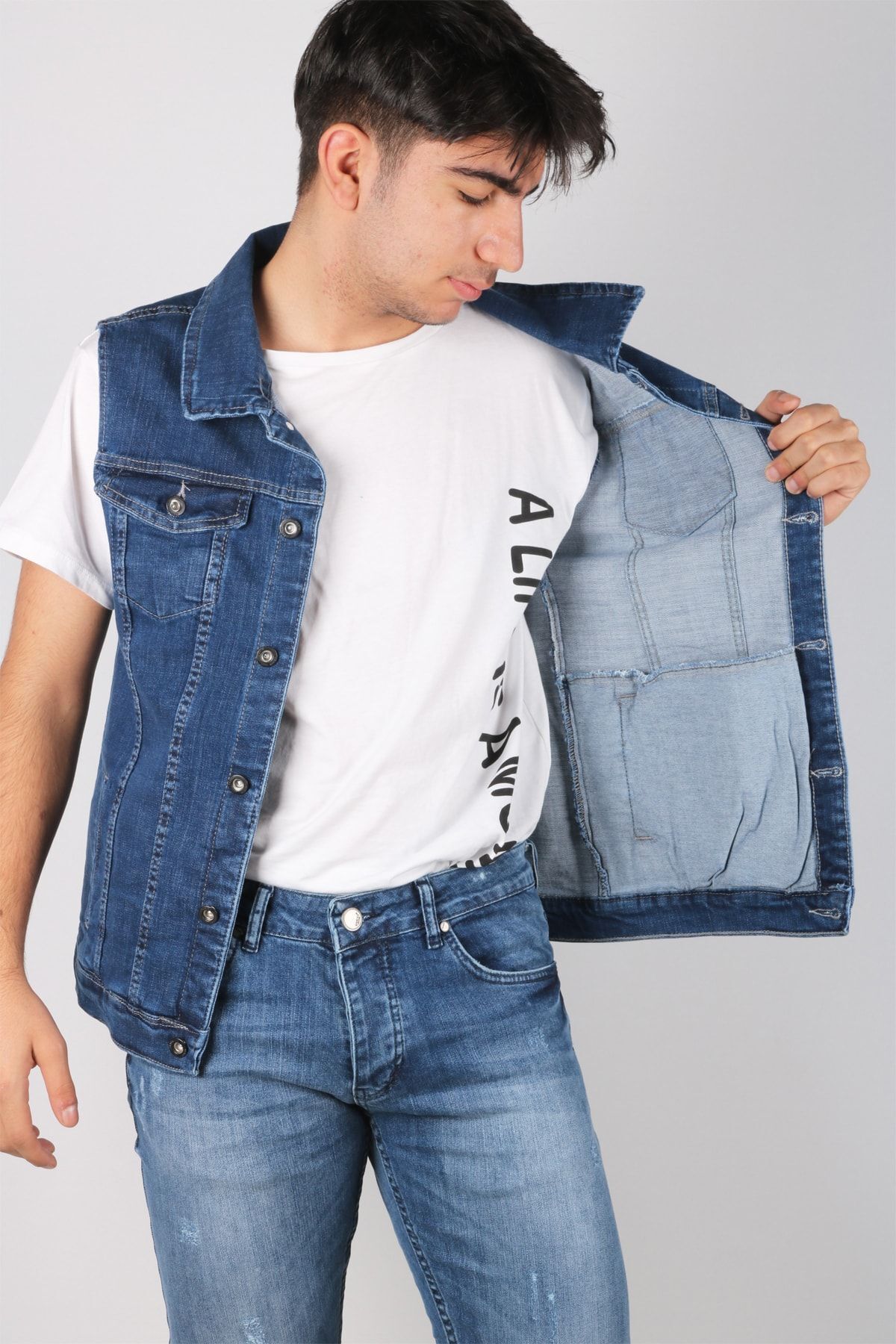 Erkek Mavi Kot Yelek