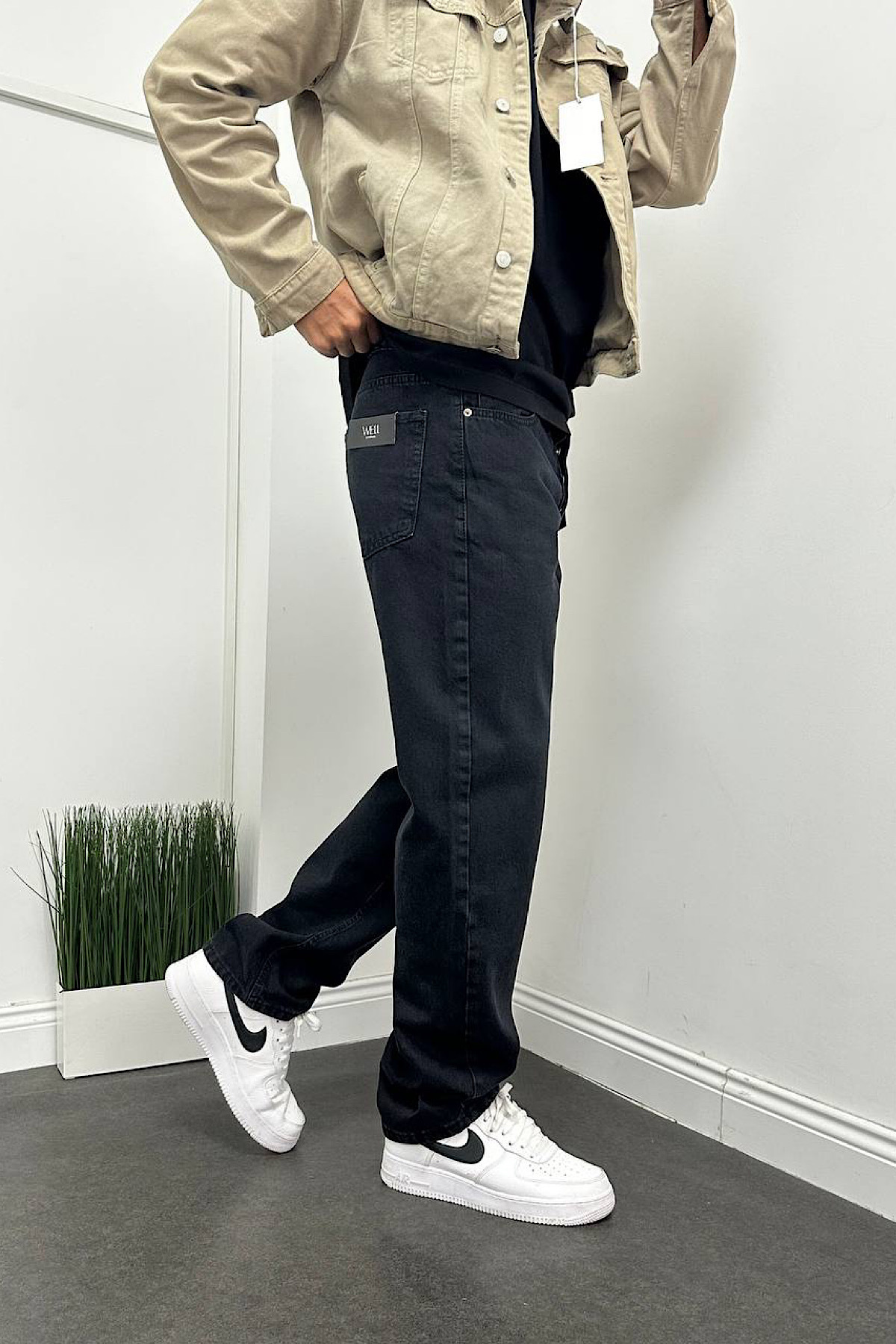 Siyah Renk Eskitme Yıkamalı Rahat Kalıp Baggy Pantolon