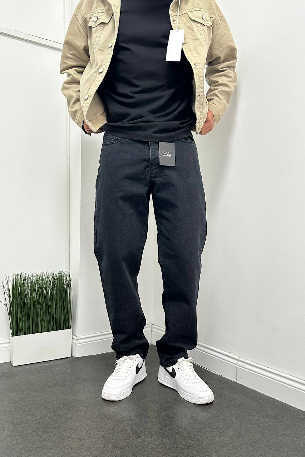 Siyah Renk Eskitme Yıkamalı Rahat Kalıp Baggy Pantolon