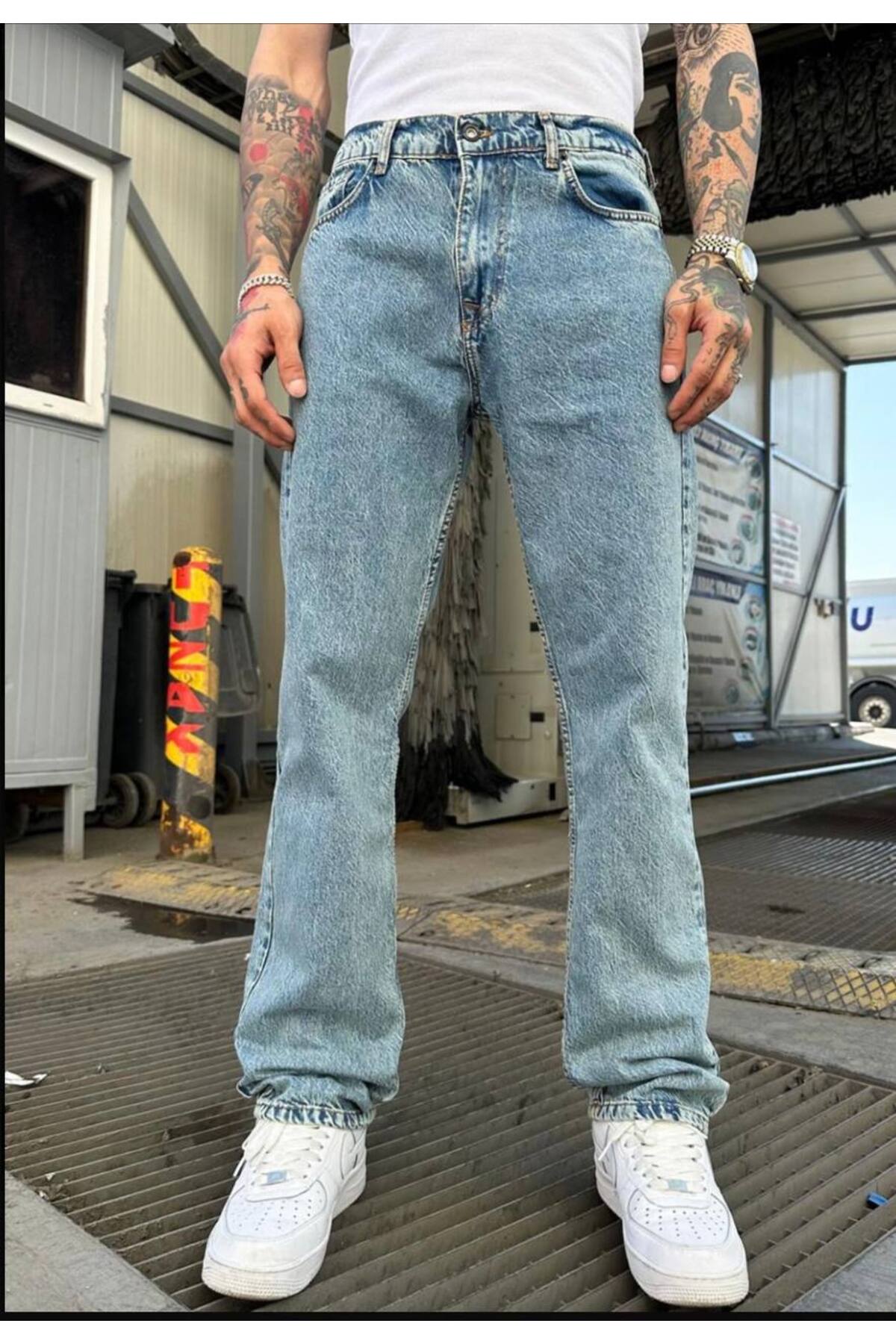 Erkek Bol Paça Buz Mavi  Baggy Jean Pantolon