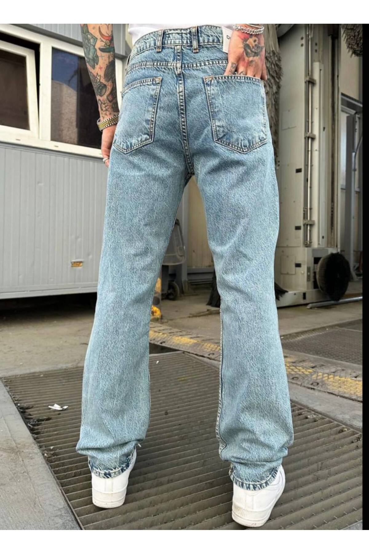 Erkek Bol Paça Buz Mavi  Baggy Jean Pantolon