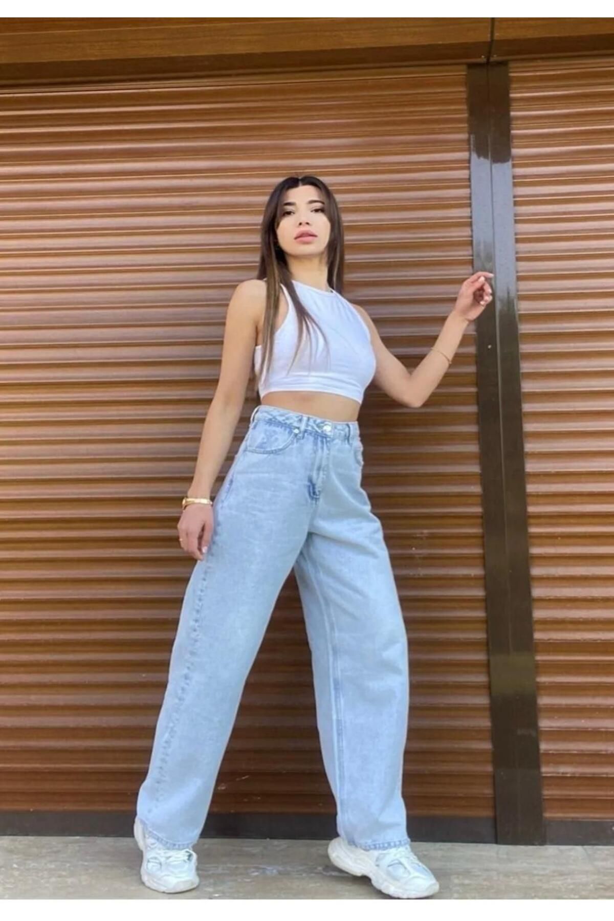 VANE'S 90's Likralı Süper Extra Yüksek Bel Palazzo Salaş Jean Pantolon