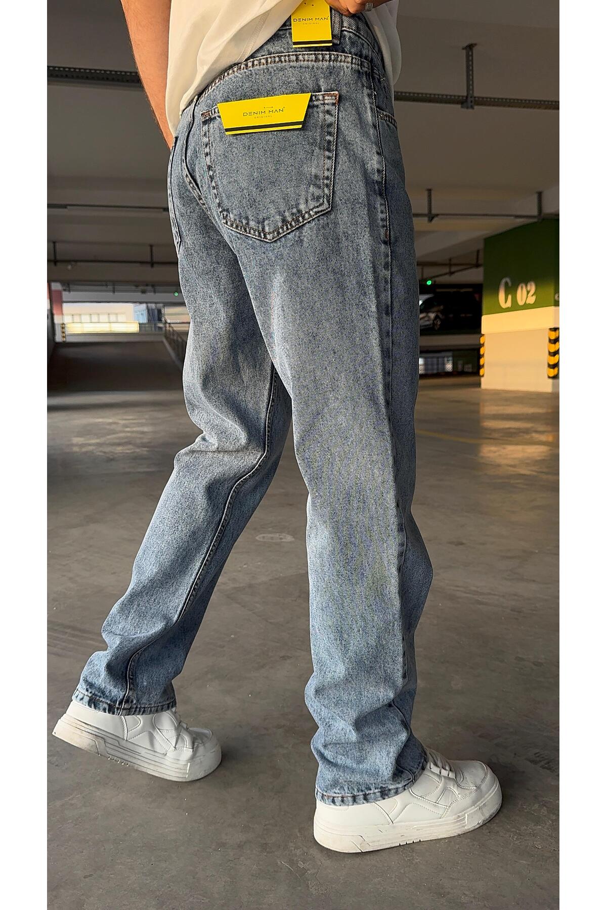 Kar Yıkama Salaş Kot Pantolon Buz Mavi Kar Likrasız