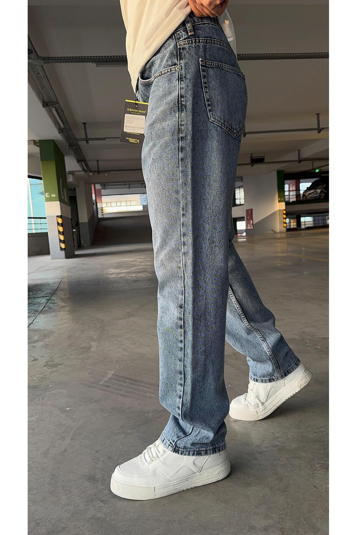 Kar Yıkama Salaş Kot Pantolon Buz Mavi Kar Likrasız