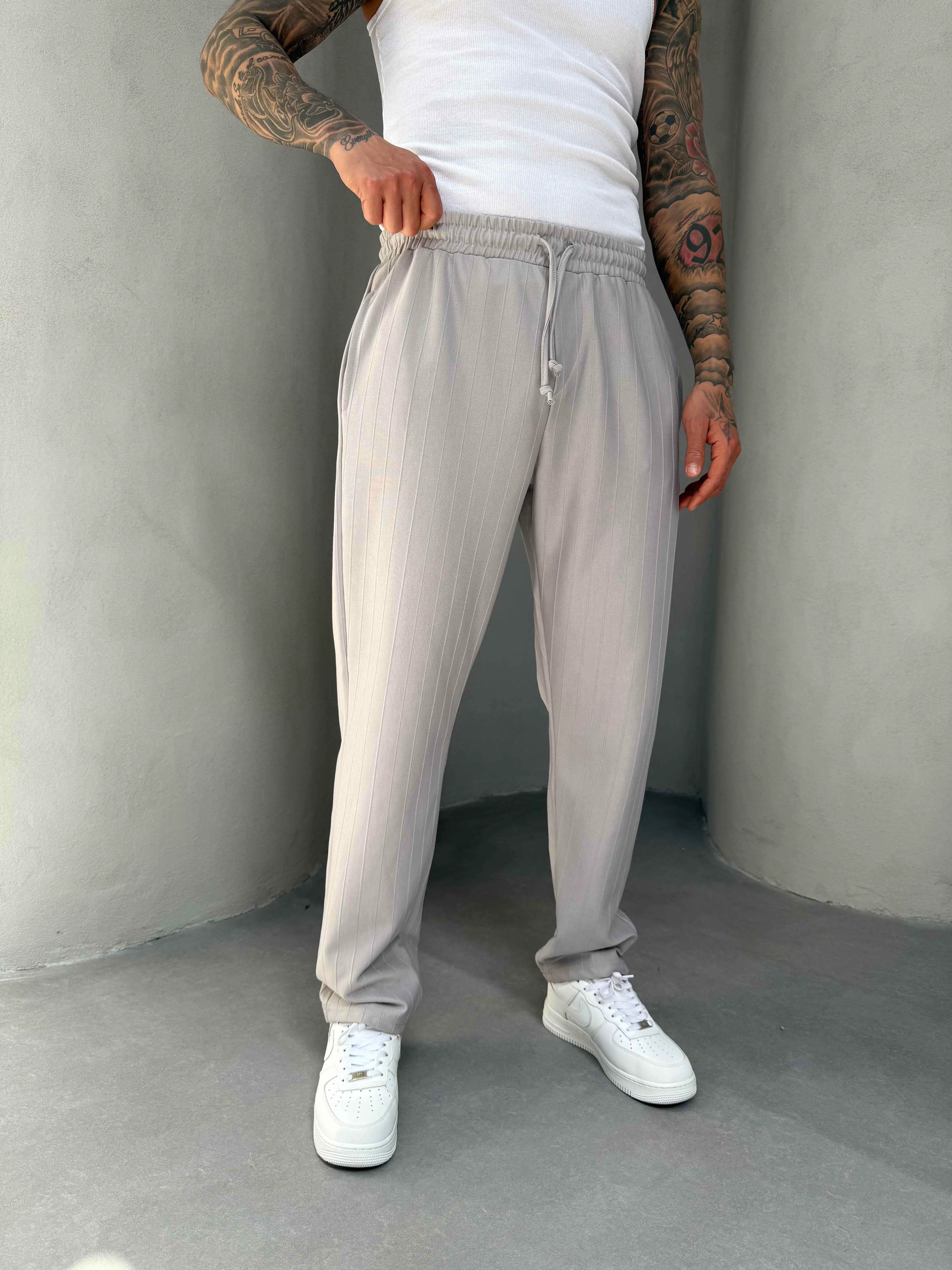 Erkek Çizgili Krem Eşorfman