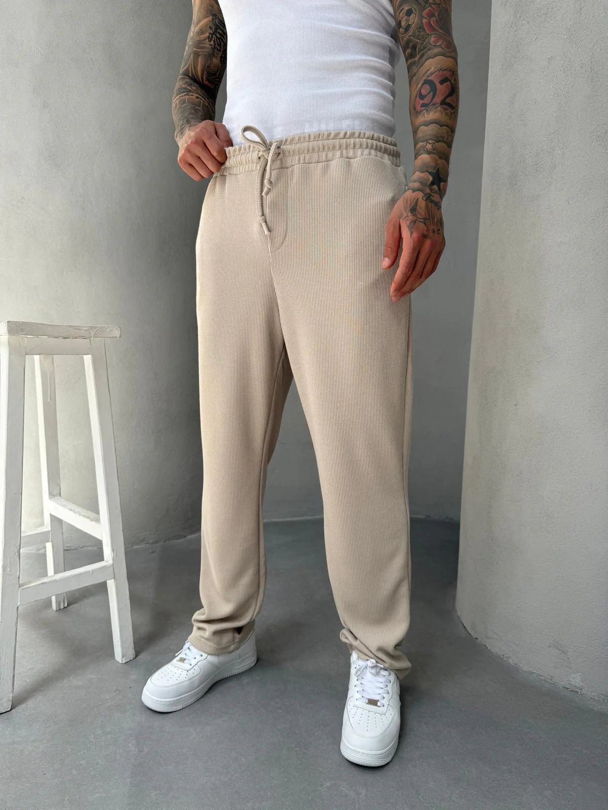 Erkek Bej Oversize Eşorfman