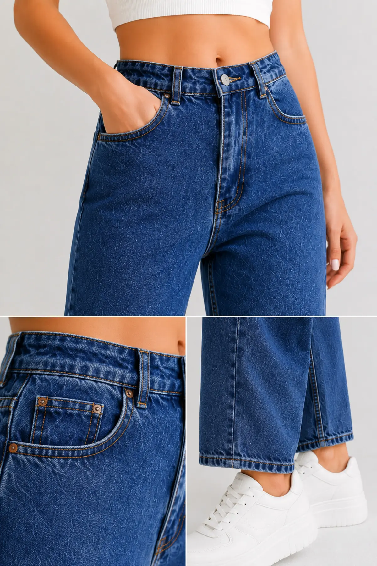 Lacivert Kadın Likrasız Mom Jean