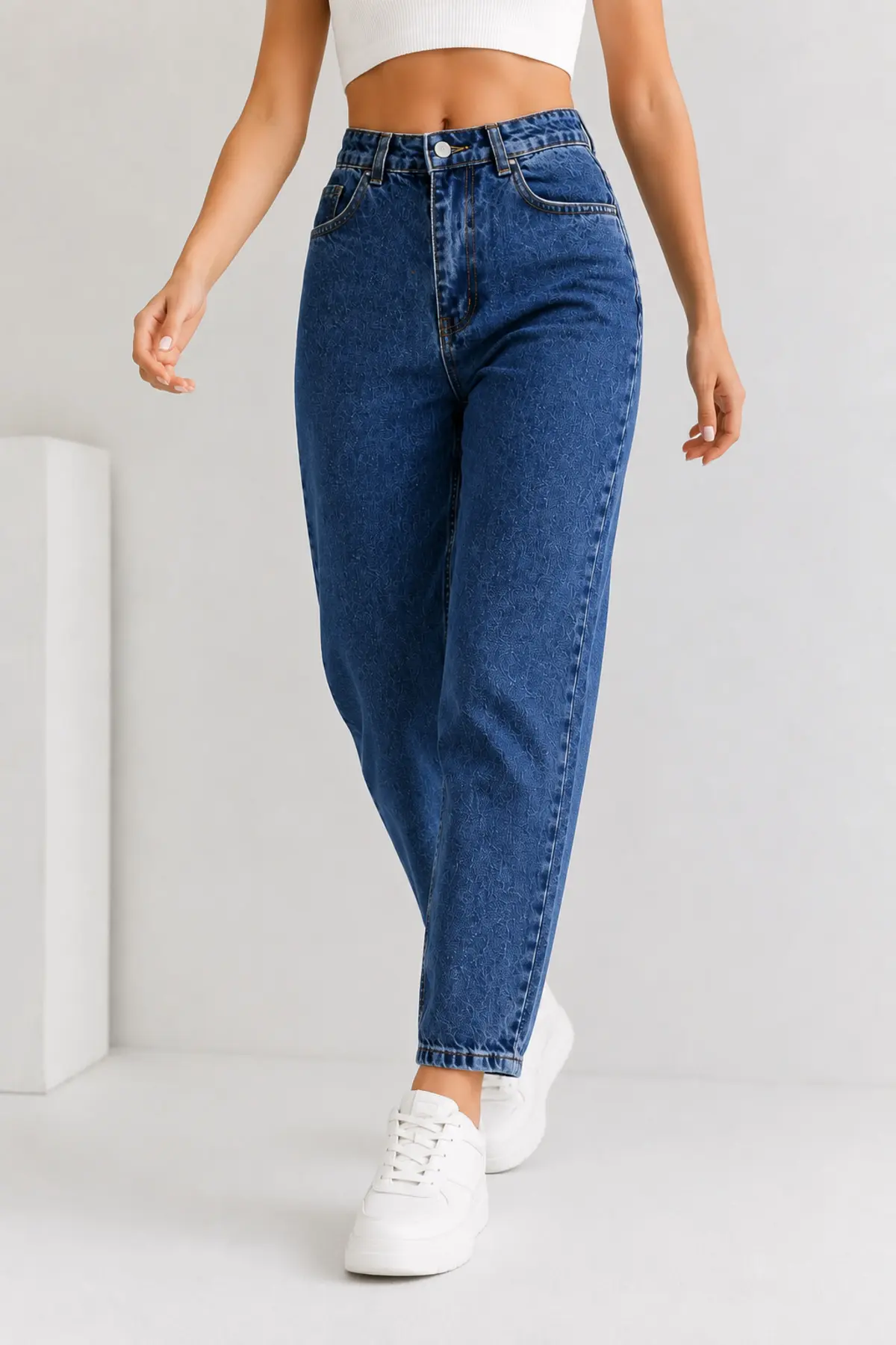 Lacivert Kadın Likrasız Mom Jean