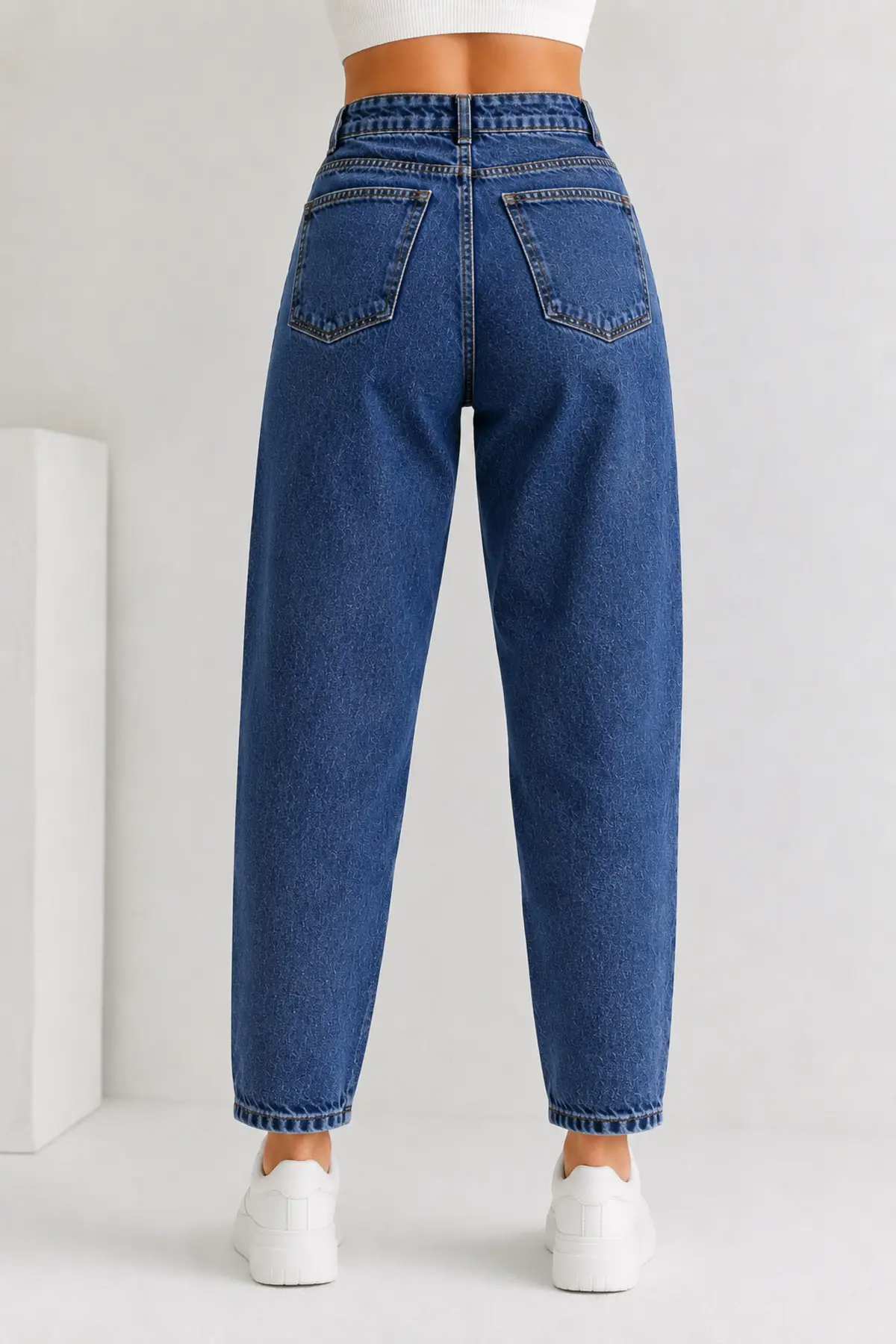 Lacivert Kadın Likrasız Mom Jean