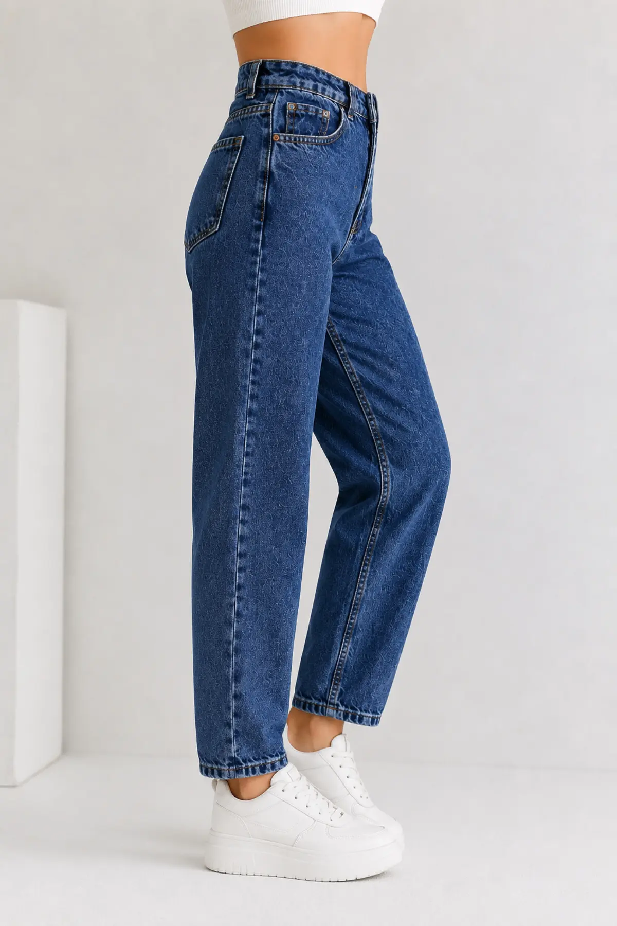 Lacivert Kadın Likrasız Mom Jean