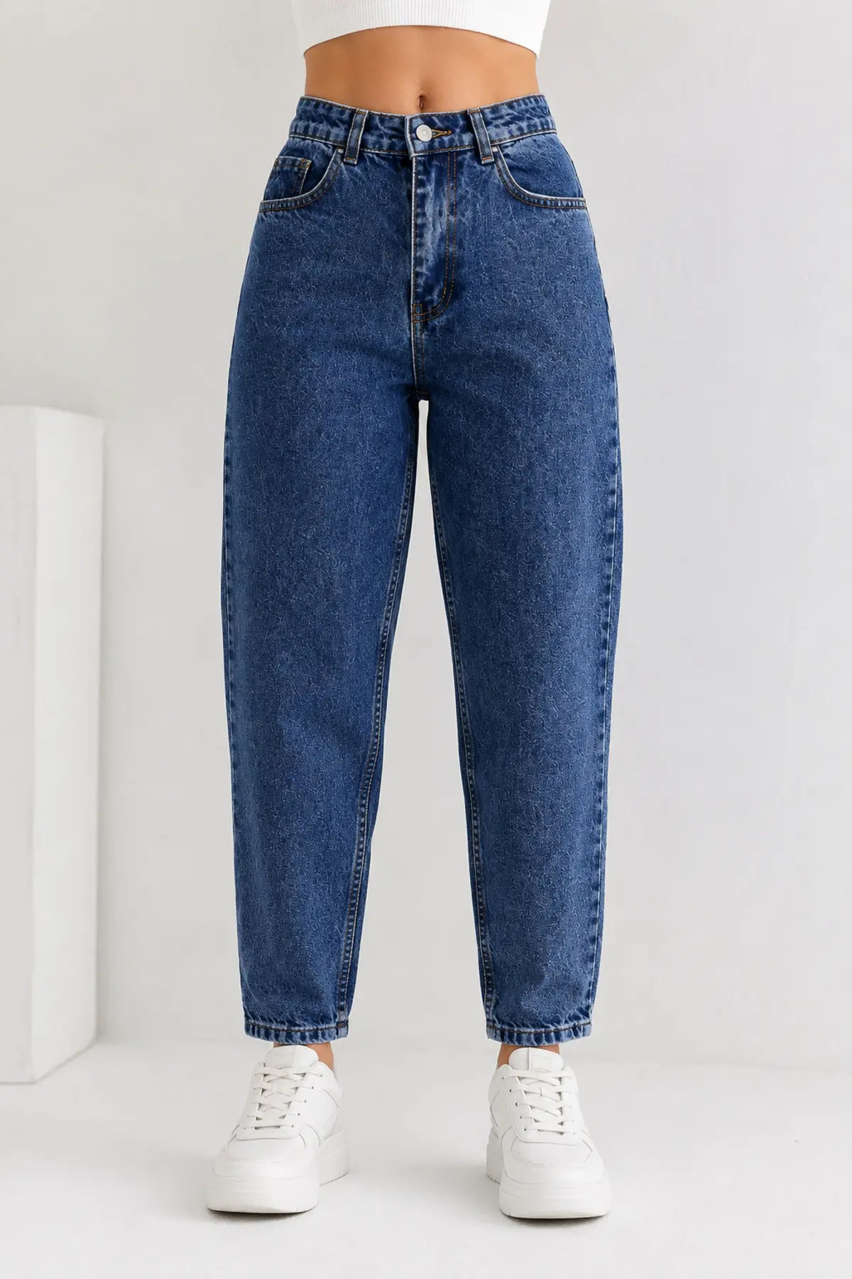 Lacivert Kadın Likrasız Mom Jean