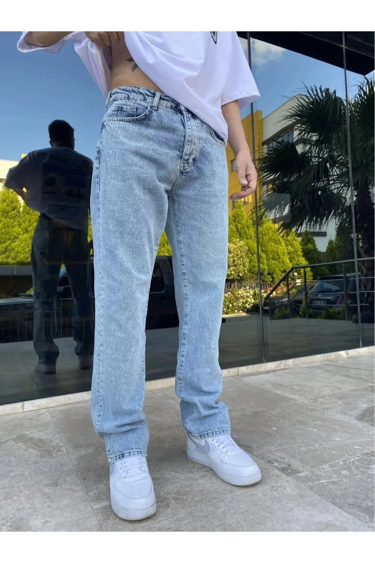 Erkek Buz Mavisi Baggy Jean