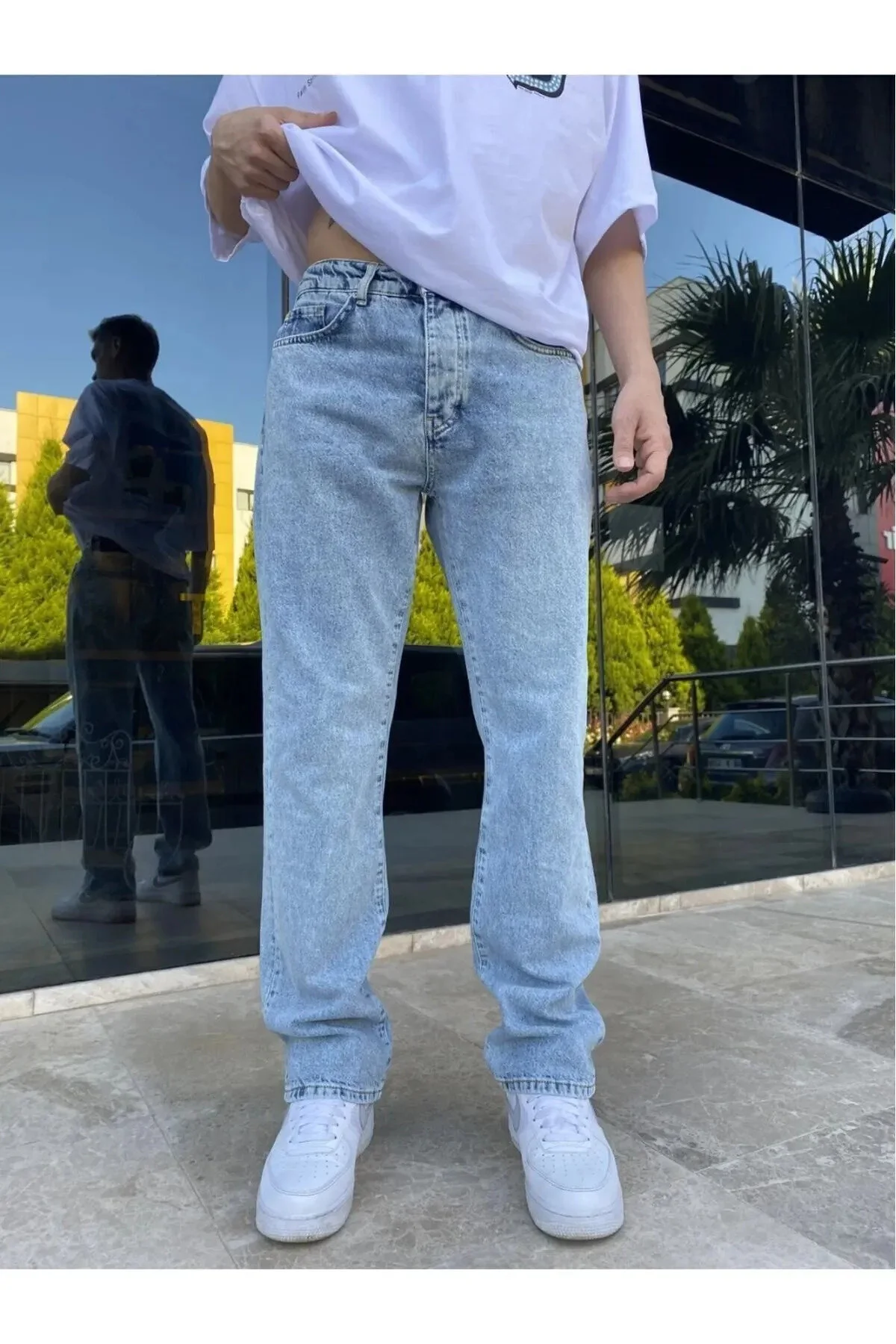 Erkek Buz Mavisi Baggy Jean